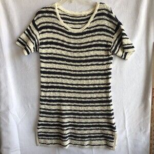 Soft Surroundings Striped Tunic Sweater Navy & White Short-Sleeve Size Medium